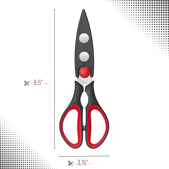 Mr. Pen- All Purpose Kitchen Shears with Protective Sheath, 8 Inch, Dishwasher Safe, Stainless Steel Food Scissors with Micro-Serrated Blades, Durable Utility Kitchen Shears, Black & Red