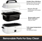 Sunvivi 26-Quart Roaster Oven, Electric Roaster Oven with Viewing Lid, Sunvivi Turkey Roaster with Unique Defrost/Warm Function, Large Roaster with with Removable Pan & Rack, Stainless Steel, White