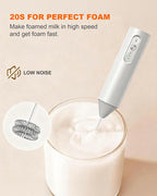 3-Speed Rechargeable Milk Frother with Cover, Dual Coil Whisk Coffee Frother Handheld - Portable Hand Frother Wand for Coffee Matcha Cappuccino & Hot Chocolate, Kitchen Gift, White