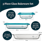 Libbey Baker’s Premium 5 Piece Glass Baking Dish Set, Stackable Casserole Dish with Lid Set, Baking Glassware for Casseroles, Lasagna, Brownies