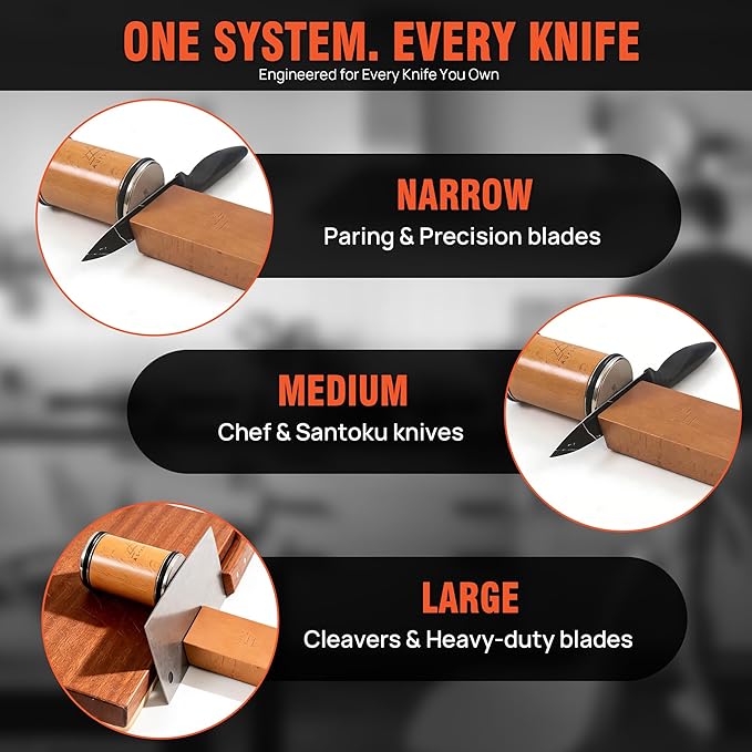 Rolling Knife Sharpener Kit with 1000 & 3000 Grit Diamond Discs, 15°/20° Magnetic Angle Guide for Kitchen Knives -Eraser, Finger Protector, Leather Strop & Carry Bag