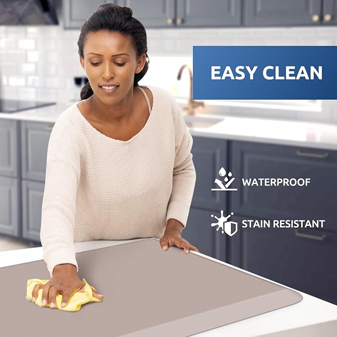 KitchenClouds Kitchen Mat Cushioned Anti Fatigue Rug 24"x70" Water Resistant, Non Slip, Standing and Comfort Desk/Floor Mats for House Sink Office (Khaki)