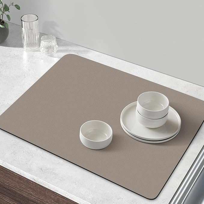 WISELIFE Coffee Mat Super Absorbent Dish Drying Mat Bar Accessories Match with Coffee Machine Large Drying Mats for Kitchen Counter 12" W x 19" L, Khaki