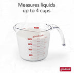 GoodCook Everyday 4-Cup Liquid Measuring Cup, Clear Plastic with Easy-to-Read Markings, Tapered Pour Spout, Comfortable Handle, Measures in Cups, Ounces, Pints, and Milliliters