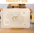 Silicone Pastry Mat 24"*16" Extra Thick Non Stick Baking Mat Food Grade Silicone Dough Rolling Bake Mat with Edge Heightening Cartoon Beige