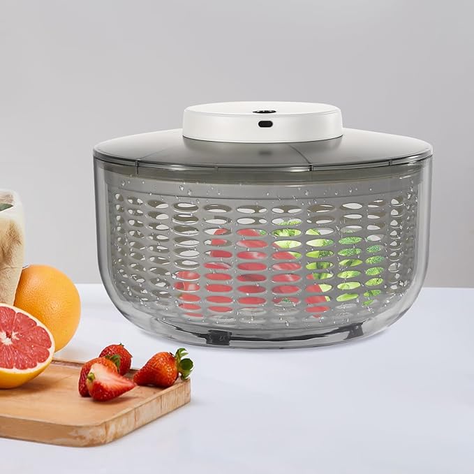 Electric Salad Spinner, Fruit Vegetable Washer Dryer Large 6L Capacity, 6W Multi-Use Lettuce Spinner, Vegetable Dehydrator, for Greens, Herbs, Berries, Vegetables and Fruits