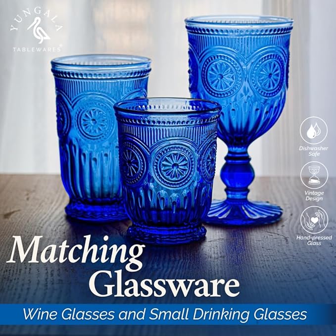 Yungala Cobalt Blue Highball Glasses set of 6 tall drinking glasses for tablesetting with cobalt blue glassware dishwasher friendly made without lead