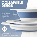 Gevoli Collapsible Colanders (3 Pack Set) Food Strainers with Over-Sink Water Draining Base for Pasta Fruits and Vegetables, White/Blue (3 Sizes, 3QT, 4QT and 5 Quart)