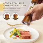Acacia Wood Premium Acrylic Salt and Pepper Grinder Set 8 Inches Salt and Pepper Mill Set, Manual Mills- Wooden Shakers with Adjustable Ceramic Core 2 Pack for Kitchen Home Gift