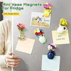 Renmxj 8 Pcs Refrigerator Magnets - Cute Mini Ceramic Vase Fridge Magnets with Artificial Flowers, Funny Tiny Vase Magnet for Fridge Decorative, Office, Kitchen, Locker, Whiteboard