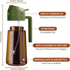 YARRAMATE 16oz/470ml Dark Brown Oil Sprayer for Cooking with Stickers, Food-grade Premium 2 in 1 Olive Oil Dispenser Bottle for Kitchen Gadgets, Air Fryer, Salad, Frying, BBQ (OliveGreen)