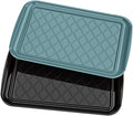 Grilling Prep & Serve Trays for Party- Set of 2, Large Serving Platters for Raw and Cooked Food, Dishwasher Safe, 17"×10.5" Stackable Plastic Party Supplies for Grilling, BBQ, Meal Prep - Green, Black