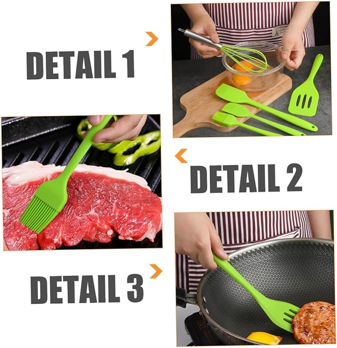 5pcs Kitchen Silicone Utensil Set Green Nonstick Baking Tools with Egg Whisk and Spatula Food-grade Silicone Cooking Gadgets for Mixing Scraping and Stirring