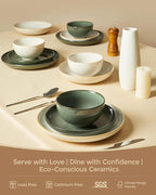 Pokini Stoneware Dinnerware Sets, Ceramic Plates and Bowls Set, Microwave & Dishwasher Safe Kitchen Dishes, Modern Dinner Salad Plates | Cereal Bowls, Dishware Sets Service for 4 Yellow White