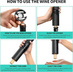 CIRCLE JOY Rechargeable Wine Opener Electric Wine Bottle Opener 7-in-1 Wine Gift Set with Electric Vacuum Pump, Charging Station, Foil Cutter, Wine Aerator Pourer and 2 Wine Stoppers