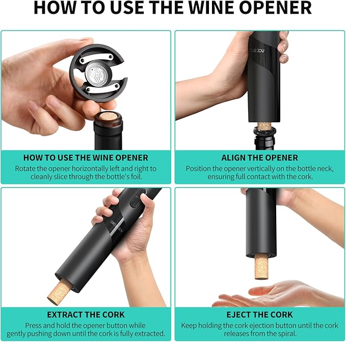 CIRCLE JOY Rechargeable Wine Opener Electric Wine Bottle Opener 7-in-1 Wine Gift Set with Electric Vacuum Pump, Charging Station, Foil Cutter, Wine Aerator Pourer and 2 Wine Stoppers