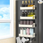 HuggieGems 4 Pack Magnetic Spice Rack Organizer for Refrigerator and Oven, Cream White Fridge Organizers and Storage for Kitchen