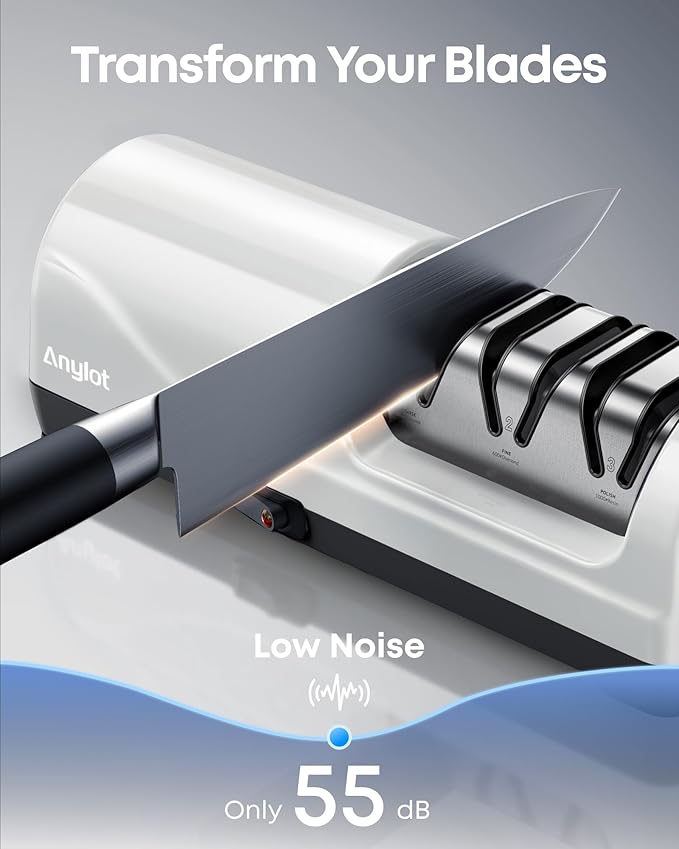 Kitchen Electric Knife Sharpener, 3-Stage Diamond Knife Sharpener Electric with 20° Precision Angle Guide, Fast & Safe Sharpening for Kitchen Knives, Home Use & Beginners (White)