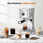 CHULUX Elite Espresso Machine 20 Bar, Compact Stainless Steel Hot and Ice Espresso Coffee Maker with Steam Wand for Americano, Latte, Cappuccino & Home Barista Brewing, Sliver