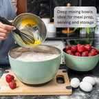 WHYSKO Stainless Steel Mixing Bowls Set of 3 with Non-Slip Silicone Base, Nesting Metal Bowls for Meal Prep, Baking, Cooking & Food Storage, Dishwasher Safe Kitchen Mixing Bowls, Green