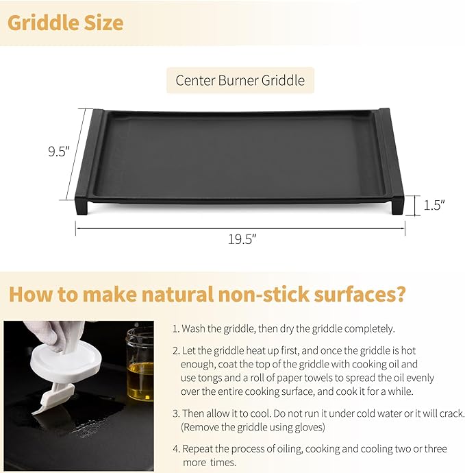Upgraded WB31X24738 Griddle Replacement Parts for GE Stove Parts WB31X24998 Cast Iron Stove Top Griddle WB31X49806 General Electric Gas Range Cooktop Center Griddle Plate JGB700SEJ4SS Flat Top Pan