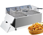 23.2 QT/22 L Commercial-Grade 3400W Deep Fryer，2 Extra-Thick Baskets with 304 Stainless Steel, Electric Fryer Splash Guard Lid & Adjustable Thermostat for Restaurant, Catering, Home Kitchen