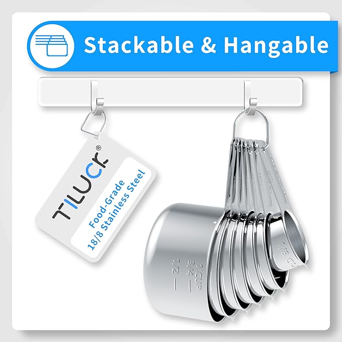 TILUCK Stainless Steel Measuring Cups & Spoons Set,Coffee Scoop Spoon,Kitchen Gadgets for Cooking & Baking,Set of
