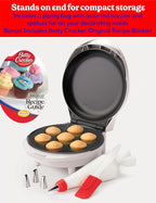 Betty Crocker Mini Cupcake Factory, with Nonstick Surface, Mini Cupcake Machine with Cool Touch Handle & Makes 7 Delicious Cupcakes in Minutes, Pink/White