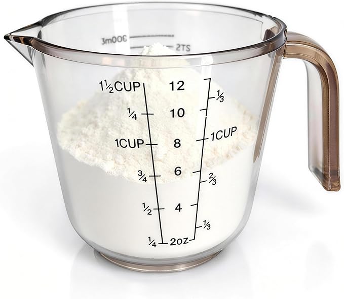 Plastic Measuring Cups Set, 3PCS with Pour Spout & Handle, Multi-Scale (cup | oz | ml) Stackable Liquid & Dry Measuring Tools for Baking Cooking, Essential Kitchen Gadgets (Coffee Brown)