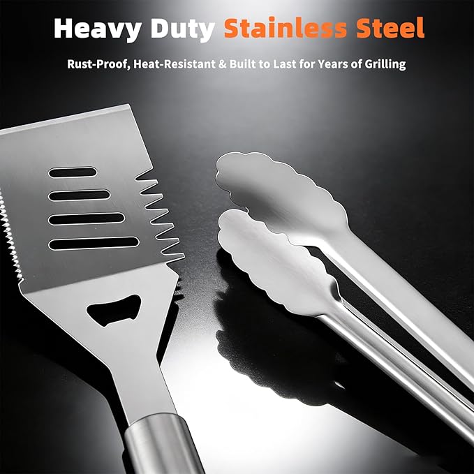 BBQ Grill Accessories, 32Pcs Grilling Gifts for Men Birthday Fathers Day, Heavy Duty Stainless Steel Grill Tool Set, Grill Utensils Kit for Outdoor Grill with Case, Thermometer & Meat Injector