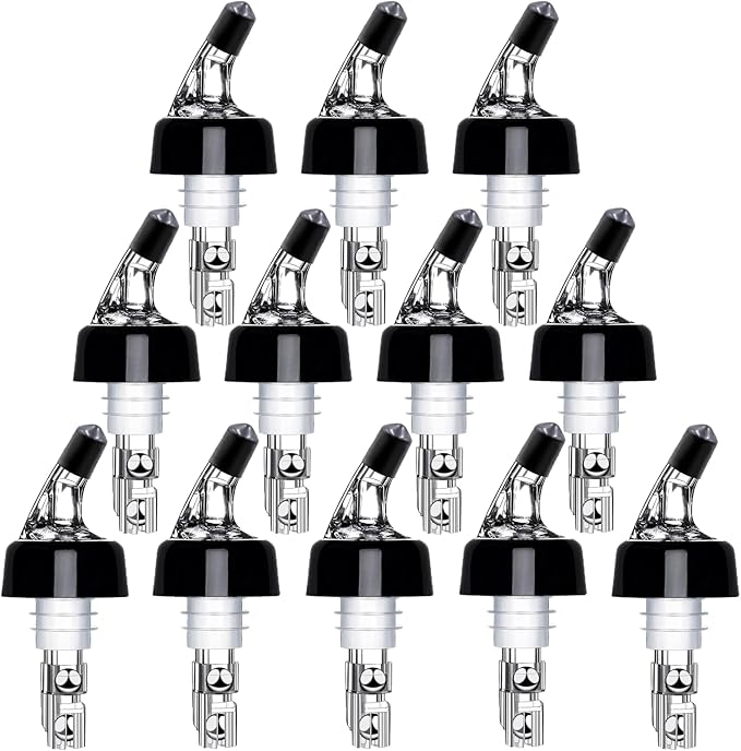 Automatic Measured Bottle Pourer-1 oz (about 30 mL) Set of 12,Pour Spouts for Liquor Bottles with Dust Caps,Measure Pourer Drinks Wine Cocktail Dispenser, Suitable for Home Kitchen Bar Shot Pourer