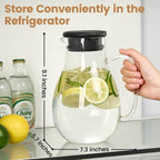 Glass Pitcher with Lid, 68 oz(1/2 Gallon), Hot/Cold Glass Water Jug with Silicone Lid, Borosilicate Glass Carafe Wide Mouth Juice and Iced Tea Beverage Serveware (Round)