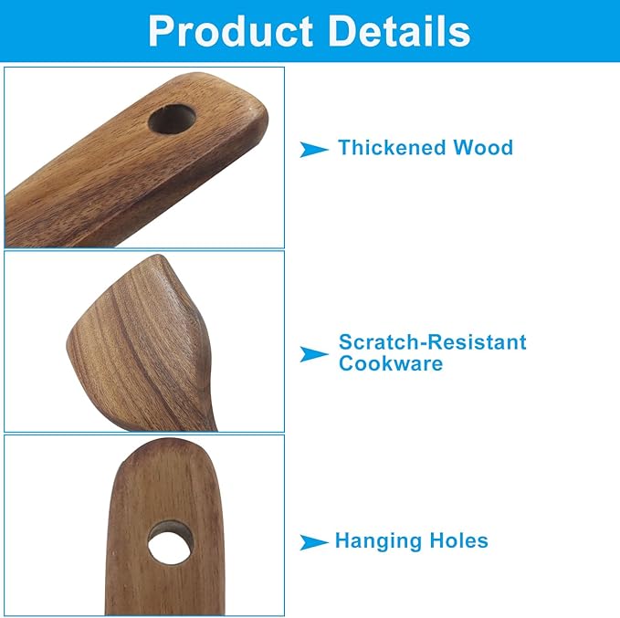 4 Pcs Natural Teak Wood Spatulas, Nonstick Wooden Spoons Premium Cooking Utensils, Heat Resistant Kitchen Utensil Set for Nonstick Cookware/Cooking Gifts