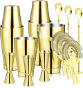 Mwellewm Cocktail Shaker Boston Shaker Set 15 Pcs Professional Bartender Kit Bar Shaker Stainless Steel Drink Shaker Bartending Beginner Martini Shaker Tin Mixed Alcohol Shaker Tool(Gold)