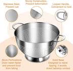 Stainless Steel Colander Set of 3 (1.5-3-5Quart) | Durable Rice and Pasta Strainer with Handle | Oversized Handles | Nesting Design | Rust-Resistant & Dishwasher Safe