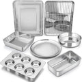 Bakeware Sets, P&P CHEF 9-Piece Stainless Steel Baking Pans Set, Round/Square Cake Pan, Toaster Oven Pan, Lasagna Pan, Loaf Pan, Pizza Pan, Muffin Pan, Dishwasher Safe & Durable, Healthy & Non-toxic