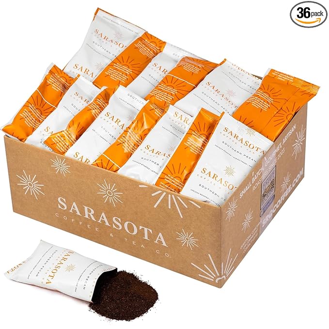 Butter Pecan Coffee Packs – Southern Texas Flavored Ground Coffee Packets | Gourmet Medium Roast, Low Acid, Mold Free | Pre-Measured 2.5 oz Single-Pot Fractional Packs for 12 Cup Brewers, 36 Count – Sarasota Coffee