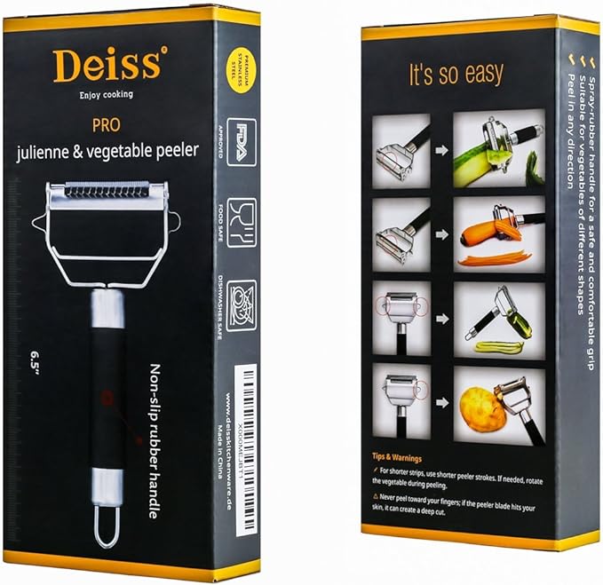 Deiss PRO Dual Julienne Peeler & Vegetable Peeler and Deiss PRO Lemon Zester & Heavy Duty Cheese Grater