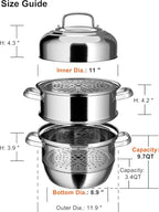 VENTION 3 tier Steamer Pot Stainless Steel Large 30cm, Induction Steamer for Cooking, 11.9 Inch Steam Pot for Dumpling