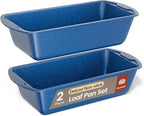 Nonstick Loaf Pan Set Pack of 2, 10.2" & 11" Large Baking Bread Pan, Oven Safe Up to 450°F, PFOA, PFOS, PTFE Free, Space Saving Stackable Design, Stain Resistant, Dishwasher Friendly, Blue Marble