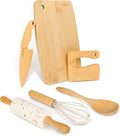 LUOLAO Wooden Kids Safe Knife and Kids Baking Set for Real Cooking, 6 PCS Toddler Montessori Kitchen Tools, Cooking and Baking for Little Chefs