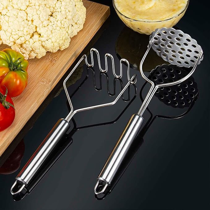 2 Pcs Potato Smasher, Mashed Potato Masher, Stainless Steel Masher Kitchen Tool for Avocado, Bean, Fruit, Vegetables, Food