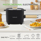 Audecook Hot Pot Electric 2L, Cermic Glaze Non-Stick Frying Pan 8 Inch, Portable Travel Cooker for Ramen/Steak/Fried Rice/Oatmeal/Soup, with Dual Power Control (Silicone Spatula Included)