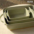 Mora Ceramic Set of 2 Baking Dishes For Casserole, Banana Bread, Brownies, Broiling, Roasting, and Baking. 7x11 in and Loaf Pans - Porcelain Serving Bakeware from Oven to Table. Freezer Safe - Thyme