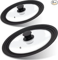 Lerykin Tempered Glass Lid Set of 2 - Universal Lids with Heat Resistant Silicone Rim for Pots, Pans and Skillets - Pan Cover Replacement Lids Fit 6.5", 7", 8" and 9.5", 10", 11" Diameter Cookware
