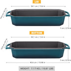Flavehc Bread Pan Cast Iron Loaf Pan with Lid Bread Loaf Pan 13x5 Inch Enameled Cast Iron Sourdough Bread Pan,DarkCyan