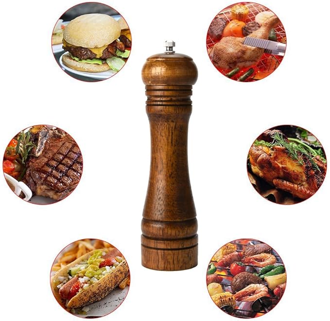 Wooden Pepper Mill Set Salt Pepper Grinder Kit Manual Mills Solid with Strong Adjustable Ceramic Grinders 2 Piece 8 Inches
