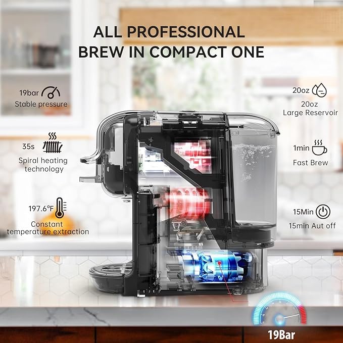 Multi-Capsule Coffee Maker, Hot/Cold Coffee Maker, Milk, ESE Pod Ground Coffee, Cafeteria, 19 Bar, 5 in 1 (Color : H2B M1A WH, Size : CHINA_UK)