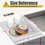 TIKNIK Silicone Dish Drying Mat, Stone Drying Mat for Kitchen Counter with Built-In Drain, Non-Slip Drain Pad with Built-in Drain, Heat Resistant Stone Drying Mat, Hangable, White-1pcs, 20" x 15"