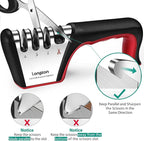 Longzon 5-in-1 Knife Sharpener 4 Stage with Cut-Resistant Glove, Quickly Sharpens & Restores Dull Blades, Easy & Safe for Home Kitchen Use, Fits Most Knives and Scissors, Black+Red
